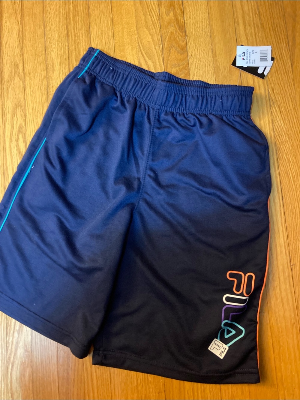 Fila boys Navy Athletic Shorts with Multicolor Logo Accents